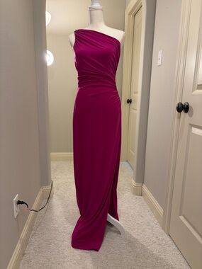 Lauren One-Shoulder Magenta Evening Gown with Slit